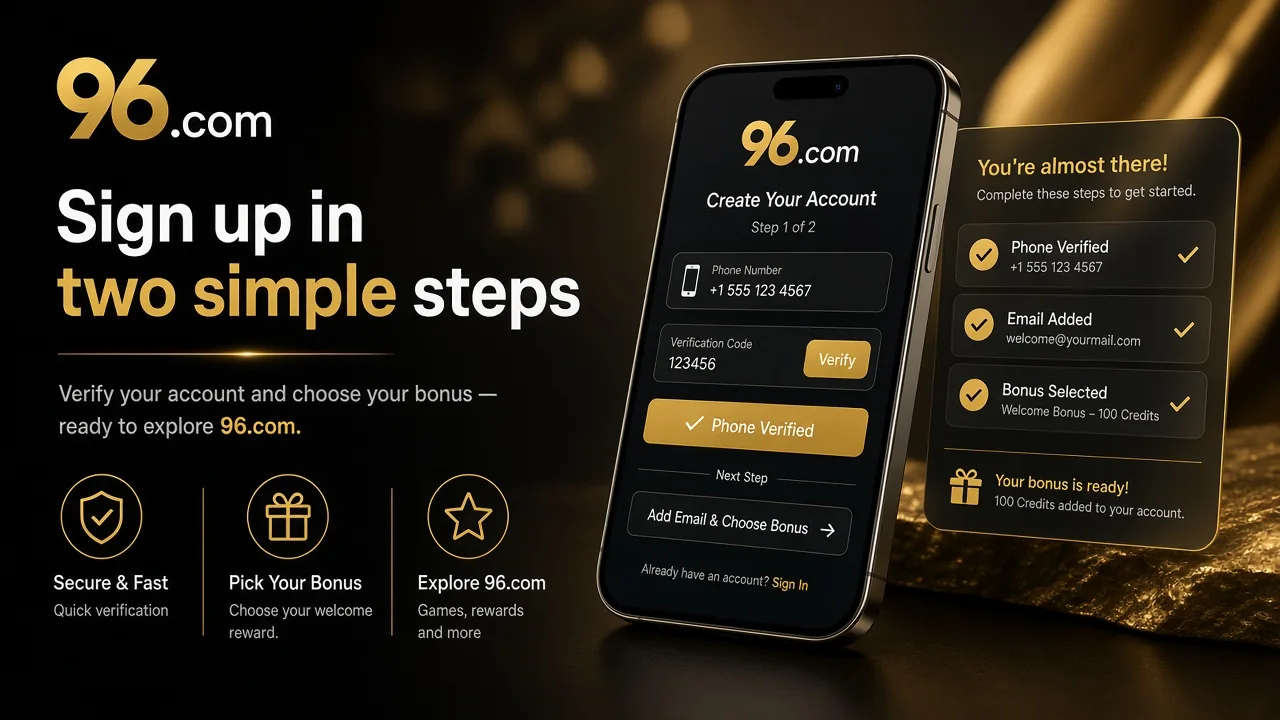Register an Account for 96.com Casino and Sports Betting